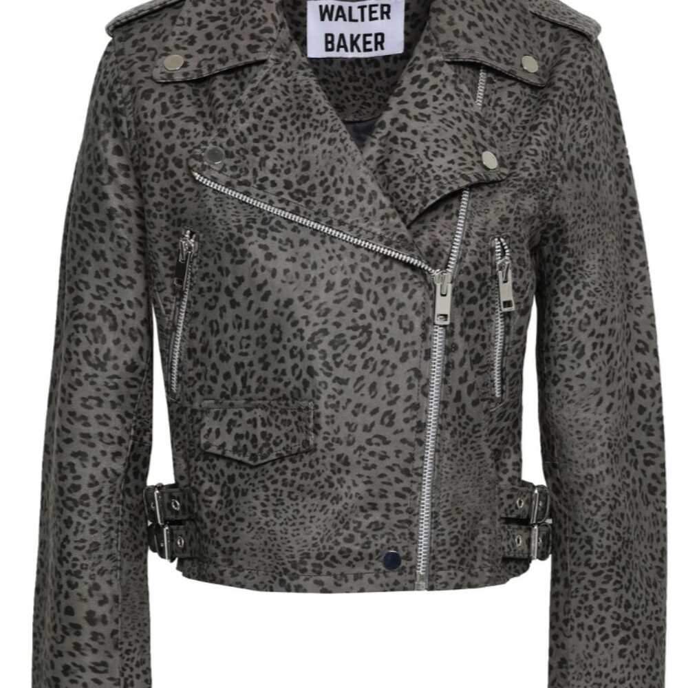 Walter Baker Leopard-print 100% leather biker jacket